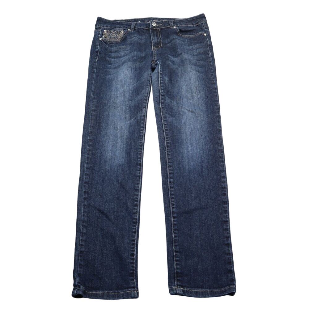 Miss Chic Jeans Womens 11 Blue Straight Mid Rise Flat Front Denim Pants